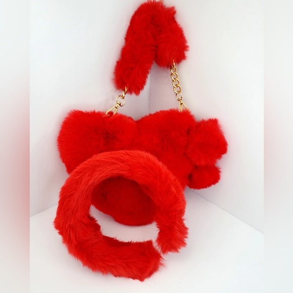 Blossom Drip Boutique Handbags - Red Faux Fur Headband And Heart Shaped Purse